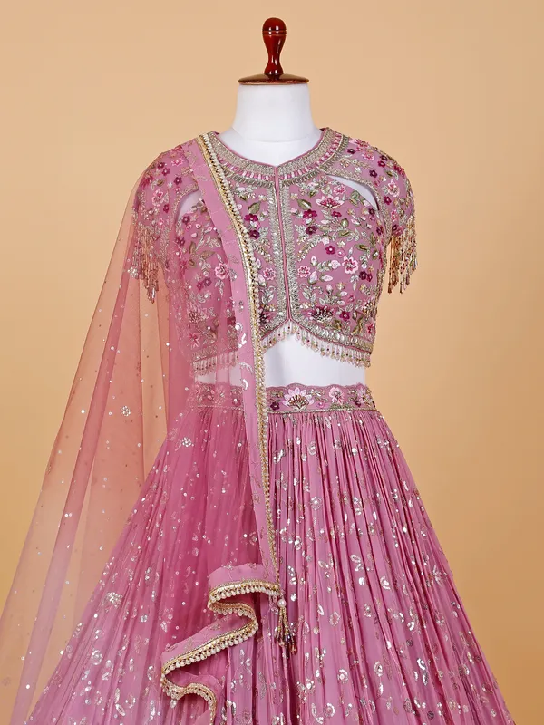 Stylish georgette pink lehenga choli