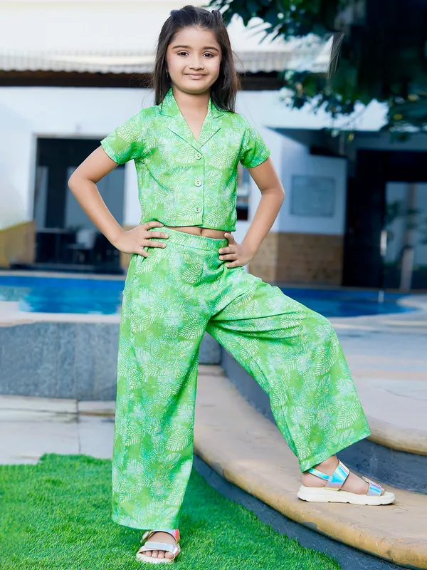 Stylish green printed cotton co-ord set