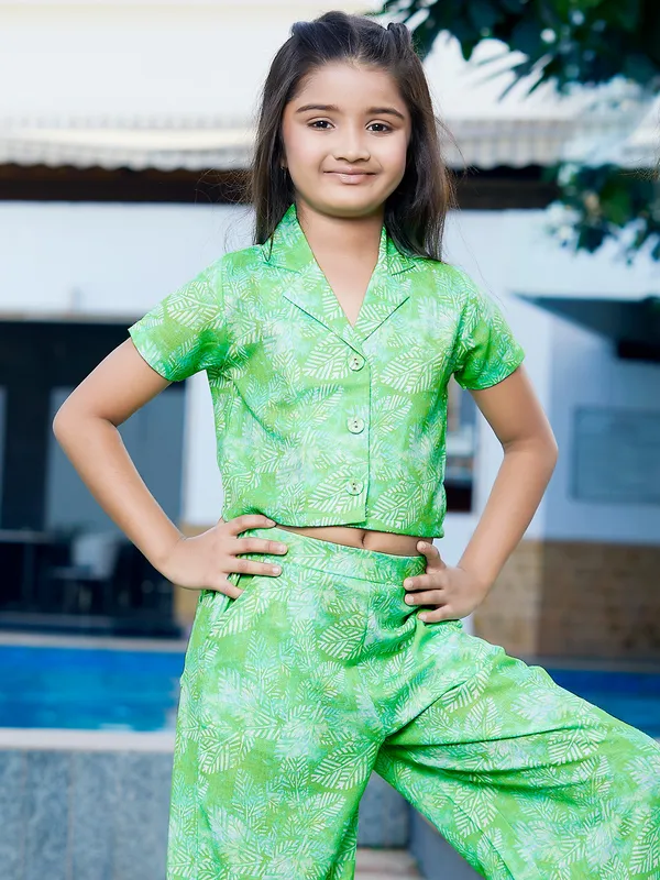 Stylish green printed cotton co-ord set