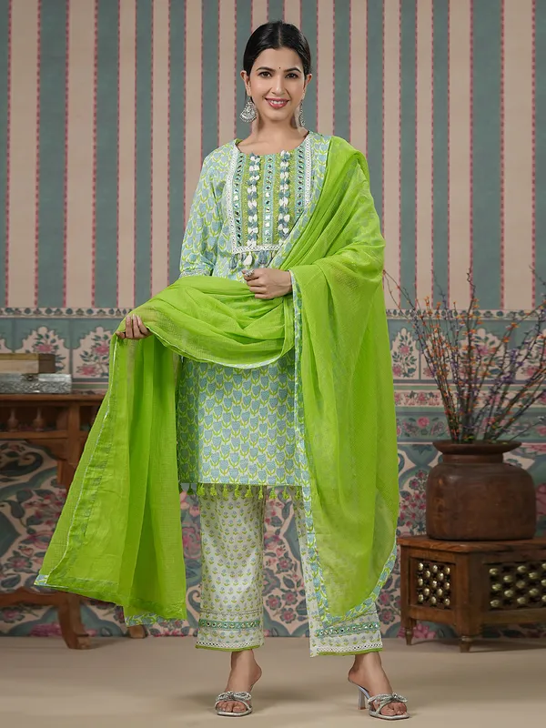 Stylish green printed kurti set