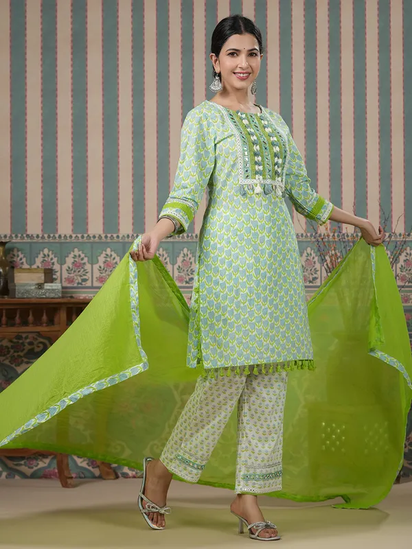 Stylish green printed kurti set