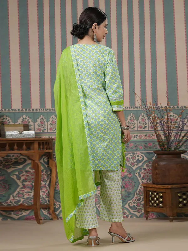 Stylish green printed kurti set
