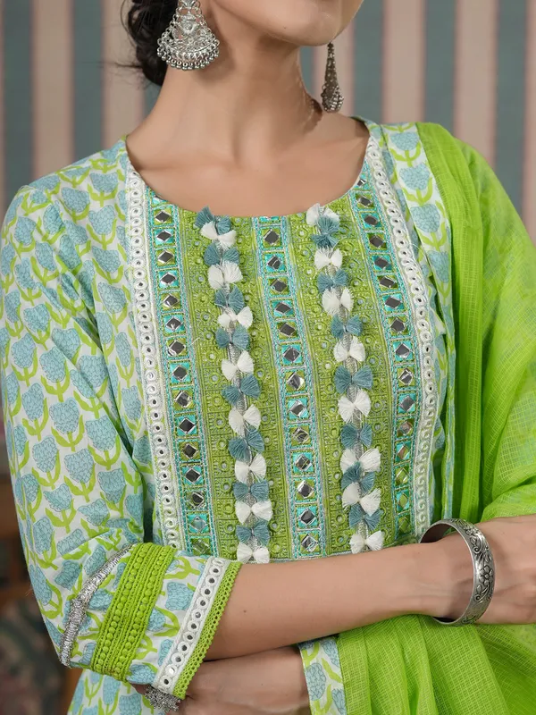 Stylish green printed kurti set