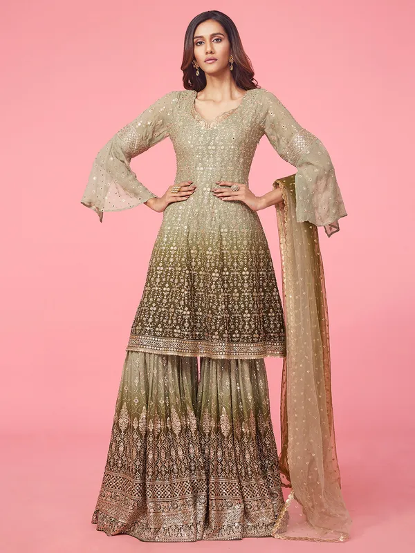 Stylish green shaded georgette sharara suit