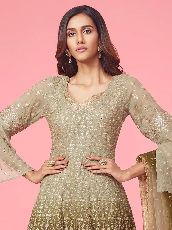 Stylish green shaded georgette sharara suit