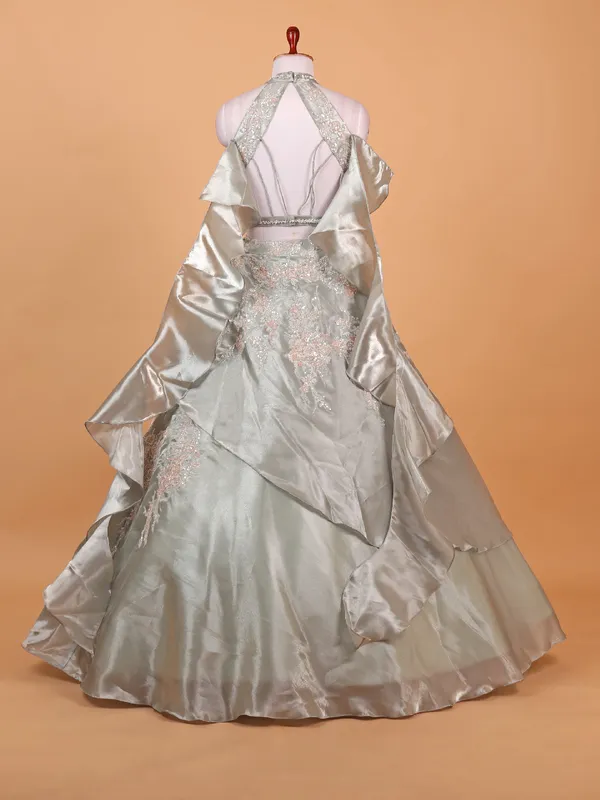 Stylish grey lehenga choli in silk for wedding