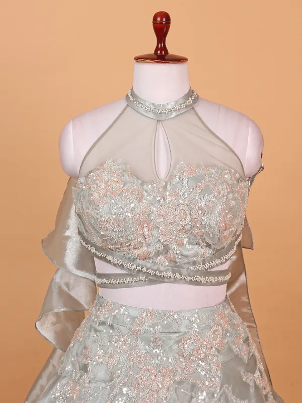 Stylish grey lehenga choli in silk for wedding