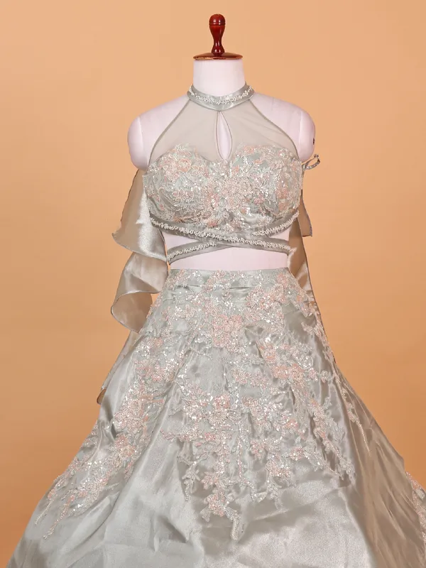 Stylish grey lehenga choli in silk for wedding