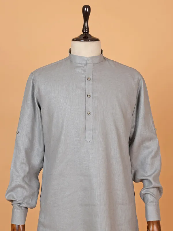 Stylish grey plain cotton kurta set