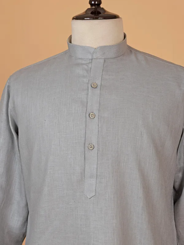Stylish grey plain cotton kurta set