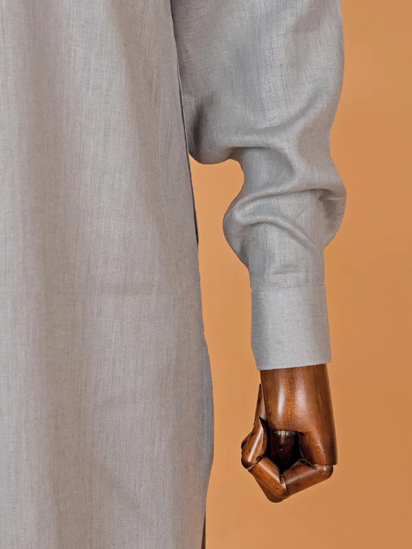 Stylish grey plain cotton kurta set