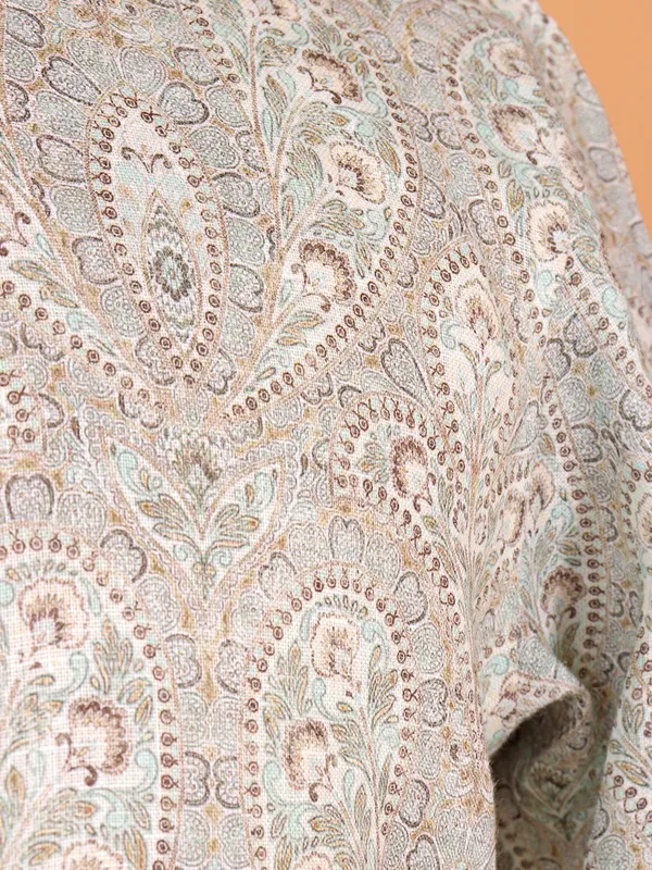 Stylish grey printed cotton kurta for men
