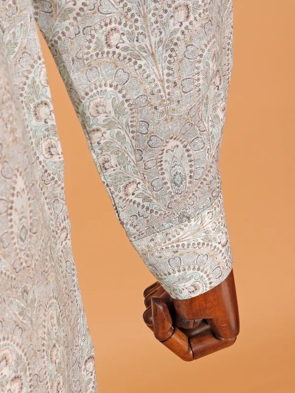 Stylish grey printed cotton kurta for men