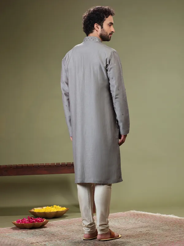 Stylish grey silk  Men Kurta pajama