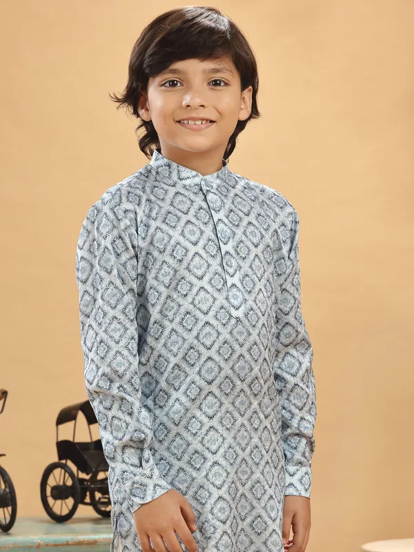 Stylish grey silk printed kurta suit