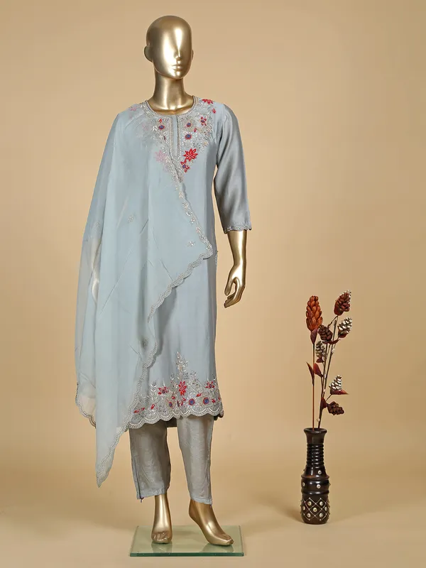 Stylish grey silk salwar suit