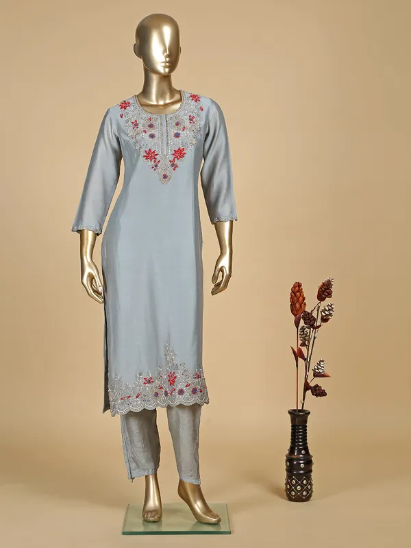 Stylish grey silk salwar suit