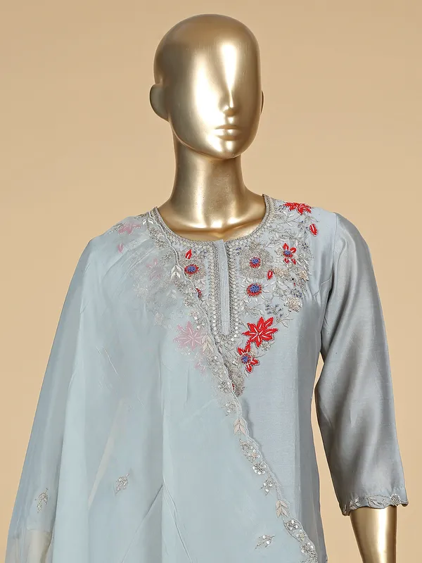 Stylish grey silk salwar suit
