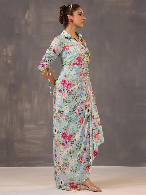 Stylish light aqua designer suit