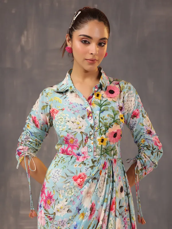 Stylish light aqua designer suit