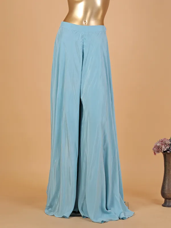 Stylish light blue raw silk palazzo suit