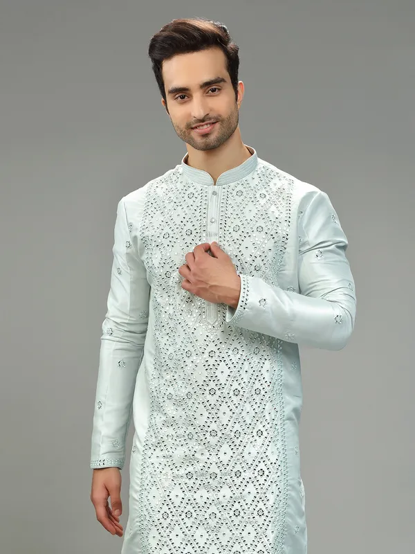 Stylish light blue silk  Men Kurta pajama