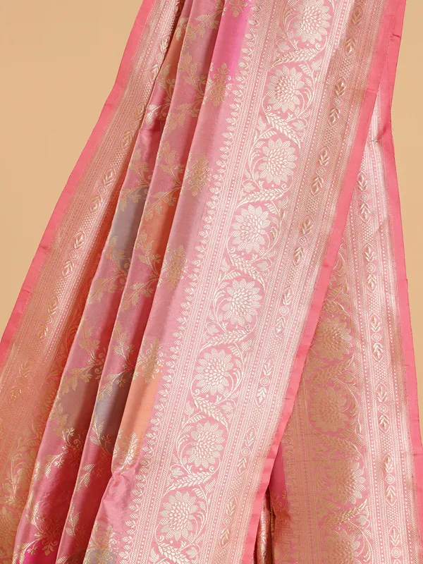 Stylish light pink banarasi silk saree