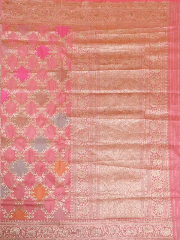 Stylish light pink banarasi silk saree