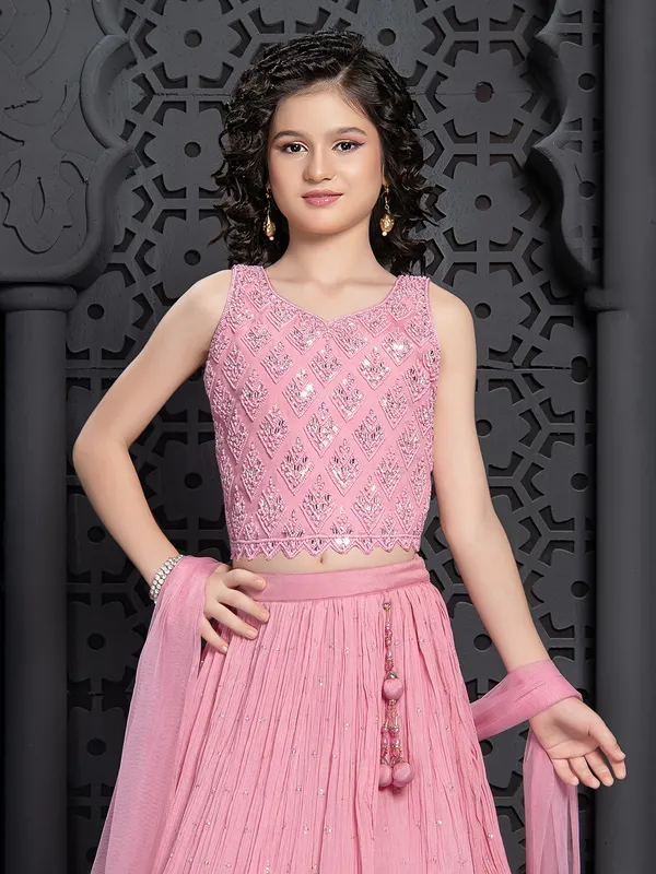 Stylish light pink silk lehenga choli for girls