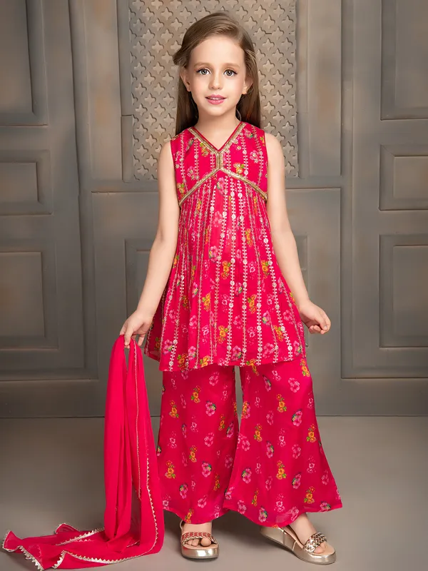 Stylish magenta printed silk palazzo suit