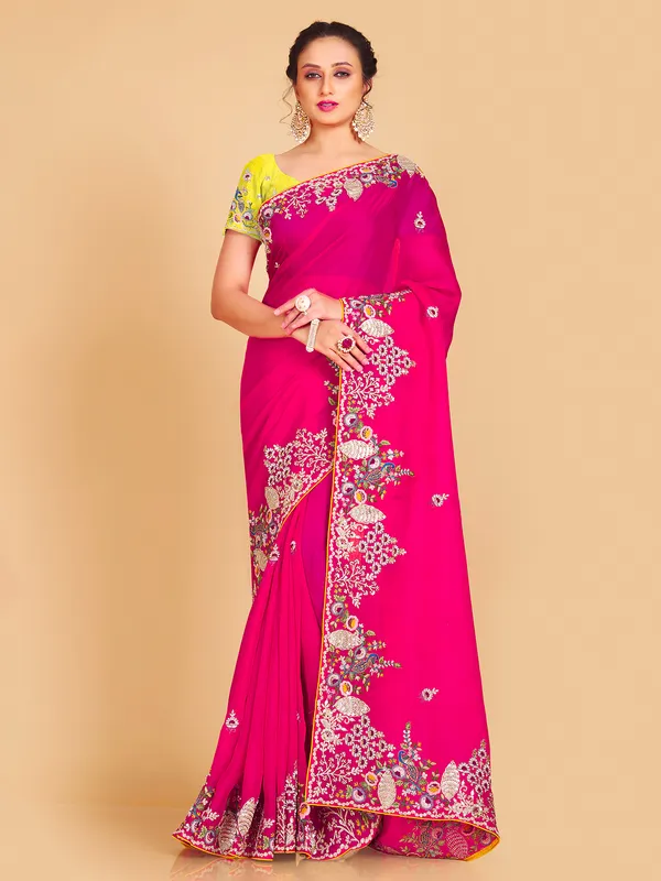 Stylish magenta semi orgnza saree