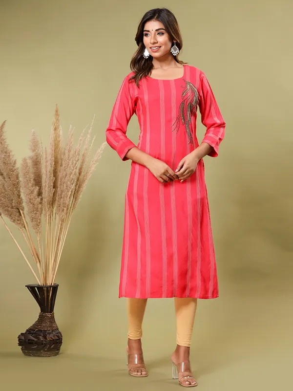 Stylish magenta silk printed kurti