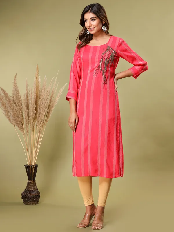 Stylish magenta silk printed kurti