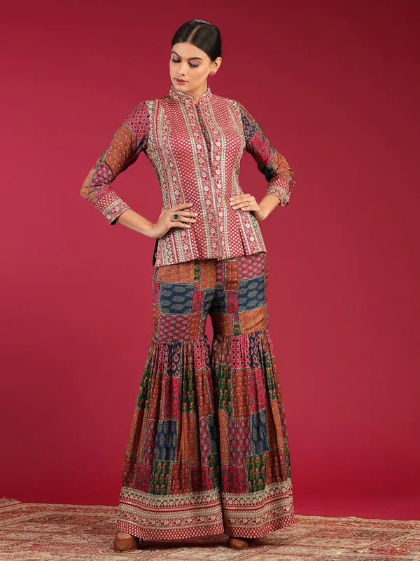 Stylish maroon printed sharara set
