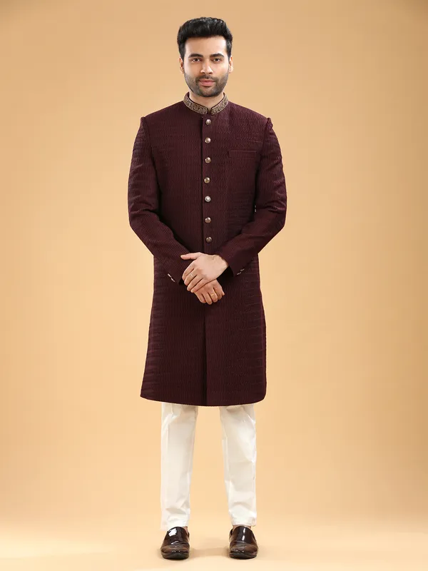 Stylish maroon silk indowestern