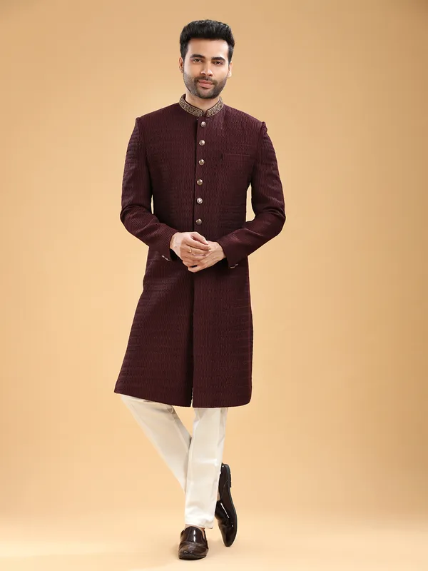 Stylish maroon silk indowestern