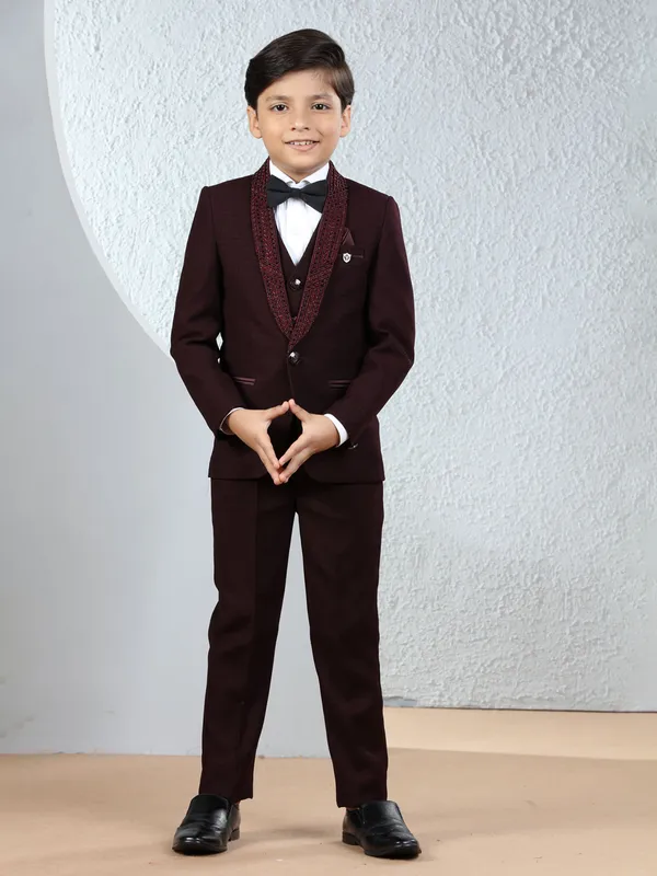 Stylish maroon terry rayon coat suit