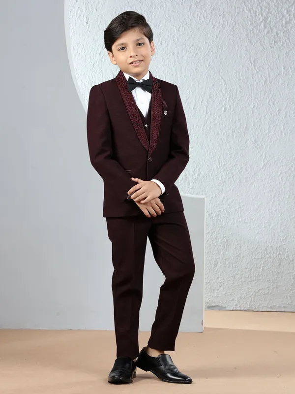 Stylish maroon terry rayon coat suit