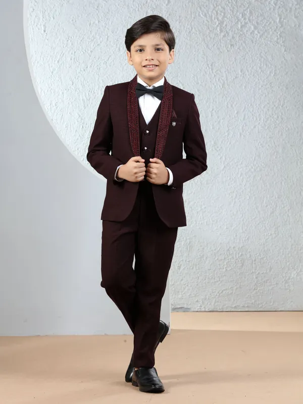 Stylish maroon terry rayon coat suit