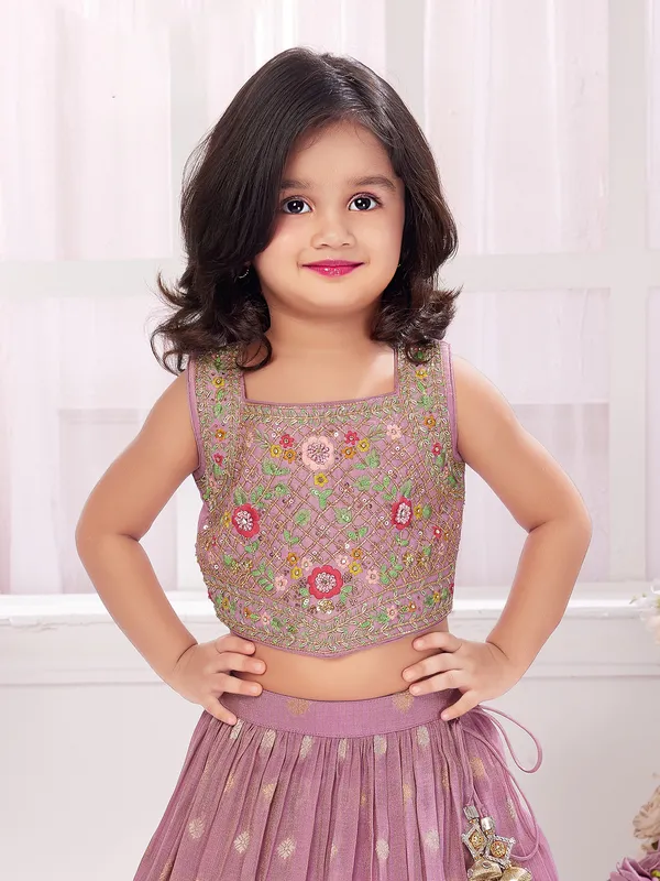 Stylish mauve pink silk lehenga choli