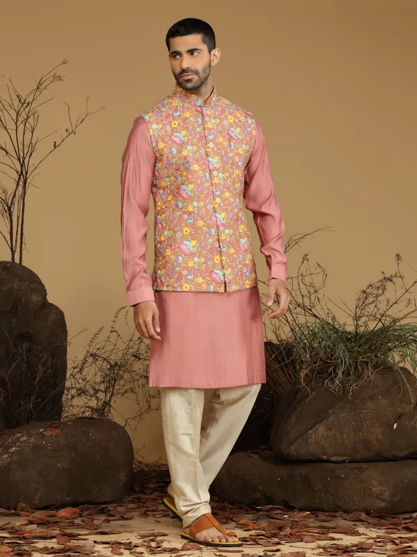 Stylish mauve pink silk waistcoat set