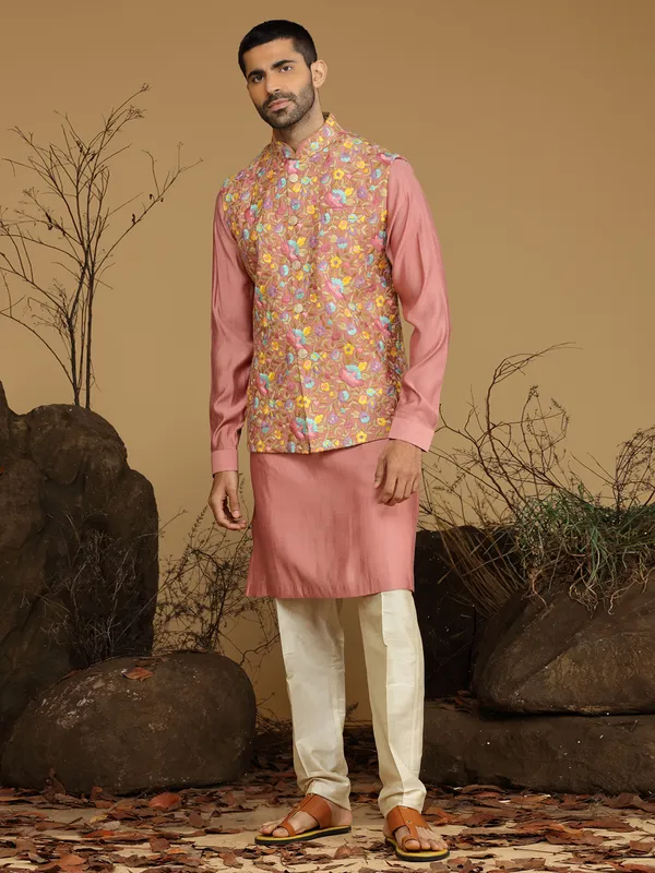 Stylish mauve pink silk waistcoat set