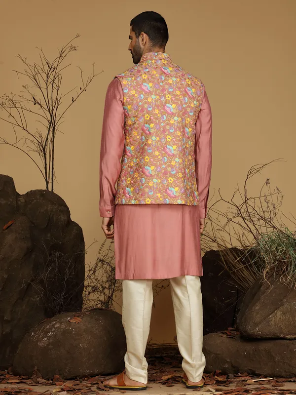 Stylish mauve pink silk waistcoat set