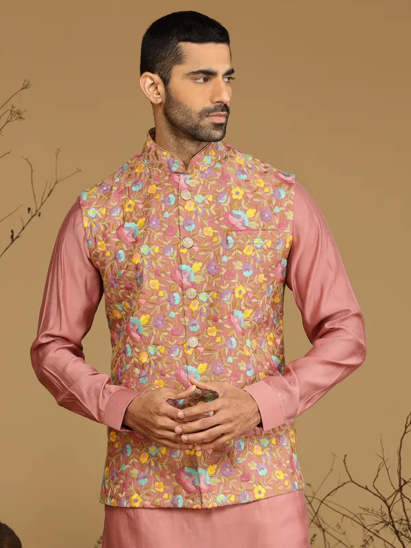 Stylish mauve pink silk waistcoat set