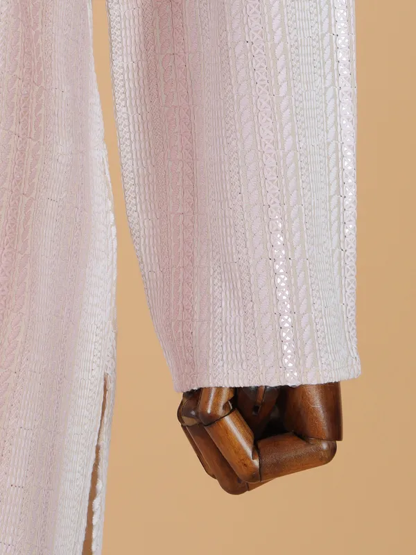 Stylish men cotton kurta suit in muve pink