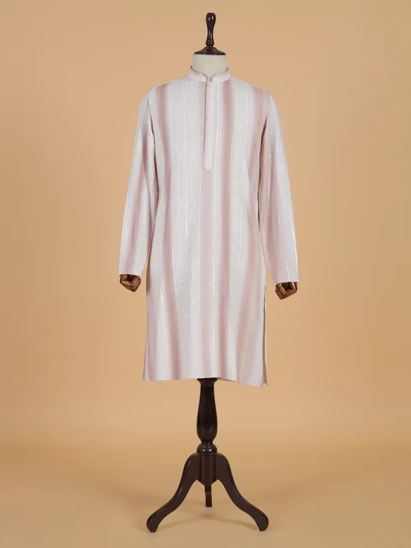 Stylish men cotton kurta suit in muve pink