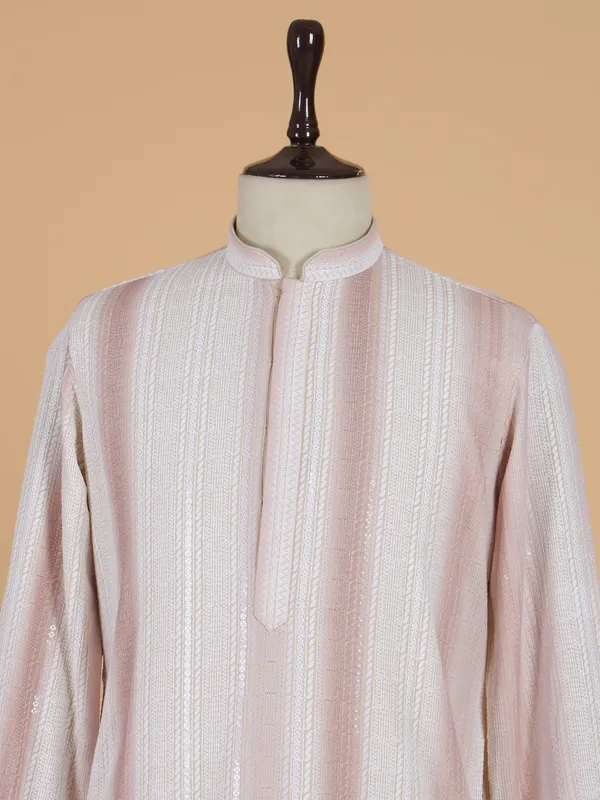 Stylish men cotton kurta suit in muve pink