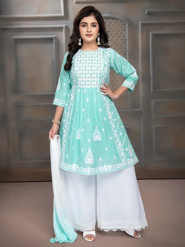 Stylish mint green cotton palazzo suit