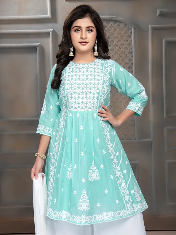 Stylish mint green cotton palazzo suit