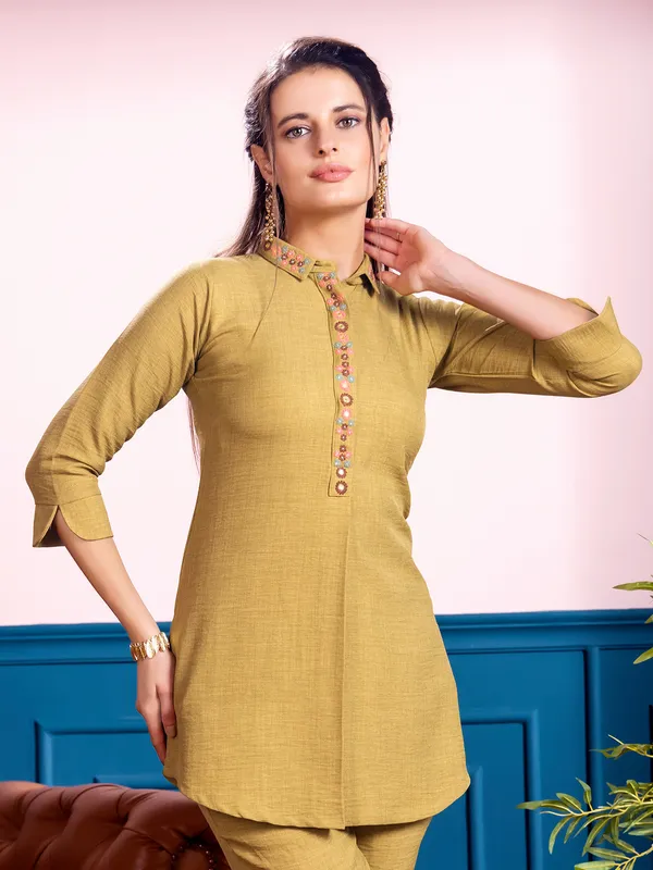 Stylish mustard yellow cotton co ord set